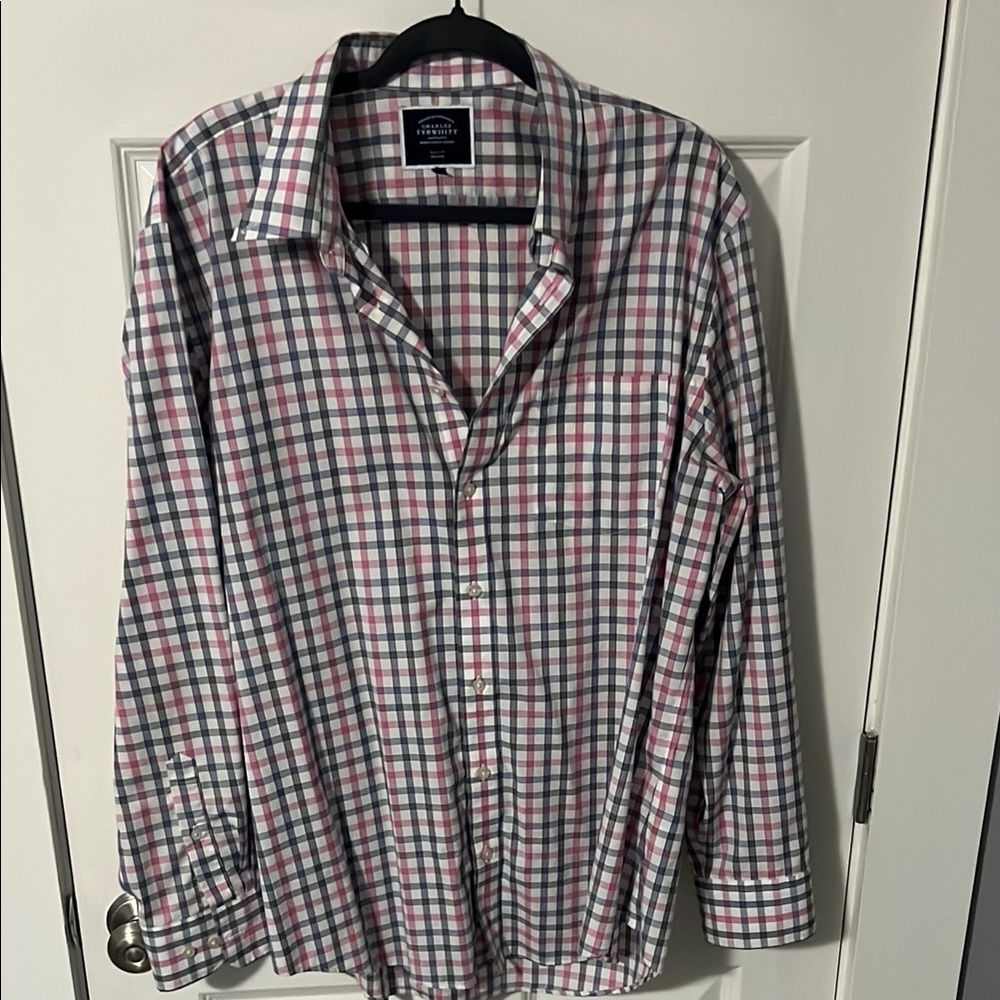 Charles Tyrwhitt Pink and Blue Plaid Casual Shirt